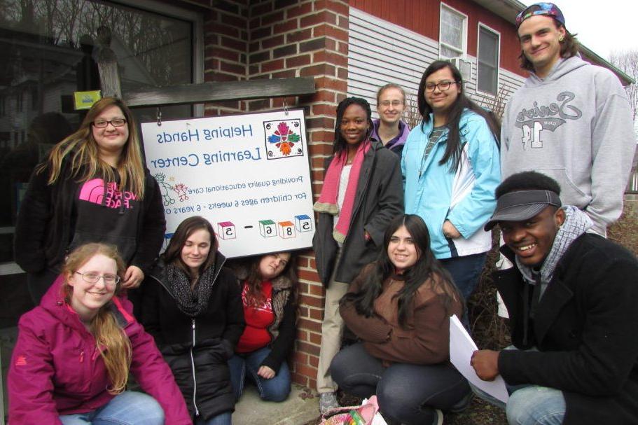 students gather for civic engagement project